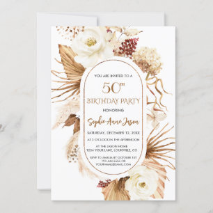 Charm Witte Bloemen Pampas Grass Palm 50ste Verjaa Kaart