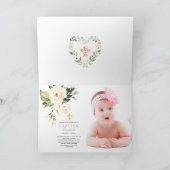 Charm Witte Bloemen Roos Gouden Kruis Foto Doop Kaart (Binnen)