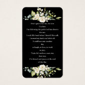 Charm Witte Bloemen Zwarte Foto Funeral Gebed Visitekaartje (Achterkant)