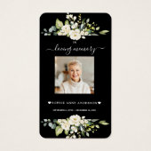 Charm Witte Bloemen Zwarte Foto Funeral Gebed Visitekaartje (Voorkant)