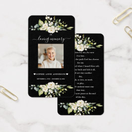 Charm Witte Bloemen Zwarte Foto Funeral Gebed Visitekaartje