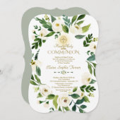 Charm Witte Bloemenkrans Kruis Heilige Communie Kaart (Voorkant / Achterkant)