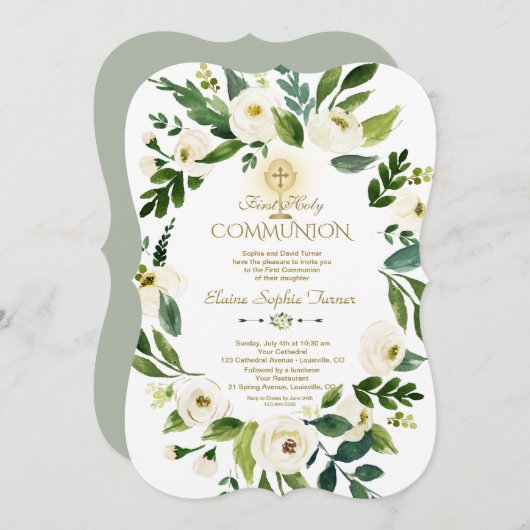 Charm Witte Bloemstuk Kruis Heilige Communie Kaart (Voorkant / Achterkant)