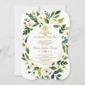 Charm Witte Bloemstuk Kruis Heilige Communie Kaart (Voorkant)