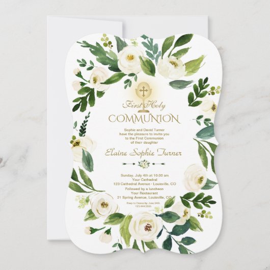 Charm Witte Bloemstuk Kruis Heilige Communie Kaart (Voorkant)