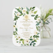 Charm Witte Bloemstuk Kruis Heilige Communie Kaart (Staand voorkant)