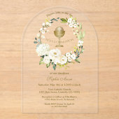 Charm Witte Crème Bloemige Eerste Heilige Communie Acryl Uitnodigingen (Voorkant)