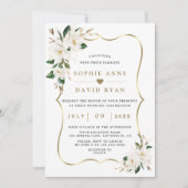 Charm Witte Magnolia Gouden Bloem Bruiloft  Kaart (Voorkant)