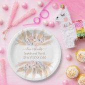 Charm Witte Rozen Pampas Gras Bruiloft Papieren Bordje (Feest)