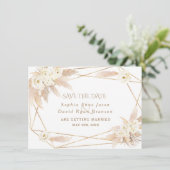Charm Witte Rozen Pampas Gras Gouden Trouwdag Save The Date (Staand voorkant)