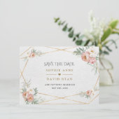 Charm Witte Stof Roze Bloemen Gouden Bruiloft Save The Date (Staand voorkant)