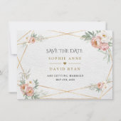 Charm Witte Stof Roze Bloemen Gouden Bruiloft Save The Date (Voorkant)
