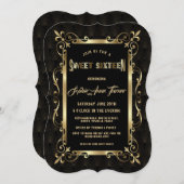 Charm Zwarte Great Gatsby Art Deco 1920s SWEET 16 Kaart (Voorkant / Achterkant)