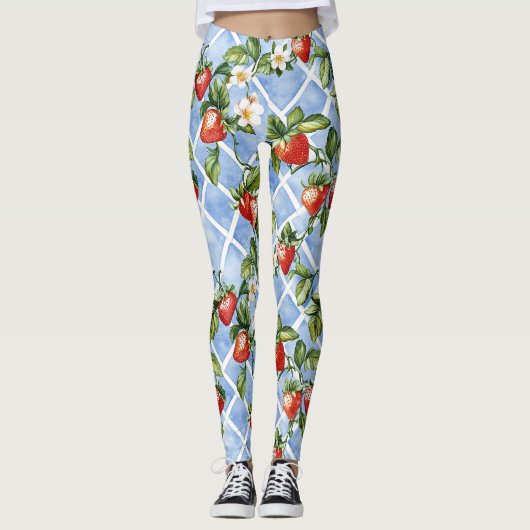 Charmant Aardbei & Bladpatroon – (2) Leggings (Voorkant)