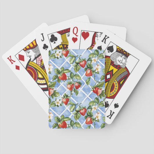 Charmant Aardbei & Bladpatroon – (2) Pokerkaarten (Achterkant)