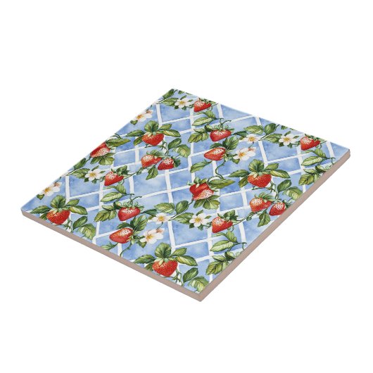 Charmant Aardbei & Bladpatroon –  (2) Tegeltje (Zijkant)