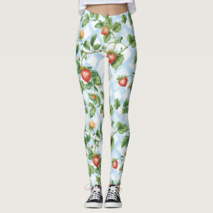 Charmant Aardbei & Bladpatroon – Leggings