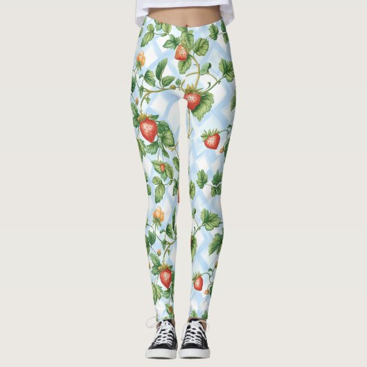 Charmant Aardbei & Bladpatroon –  Leggings (Voorkant)