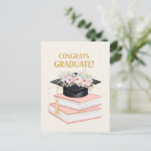 Charmant Afstuderen Congrats Kaart met Bloemen Pet (Staand voorkant)