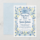 Charmant Baby shower Brunch Invitation Blue Kaart (Voorkant / Achterkant)