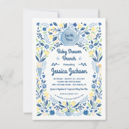 Charmant Baby shower Brunch Invitation Blue Kaart