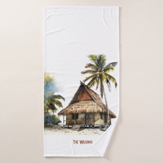 Charmant Beach House Scène Waterverf Design Bad Handdoek (Badhanddoek)