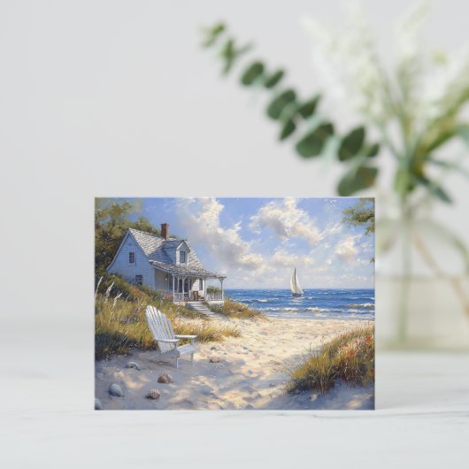 Charmant Beachfront Cottage Schilderachtig Oceaan  Briefkaart (Staand voorkant)