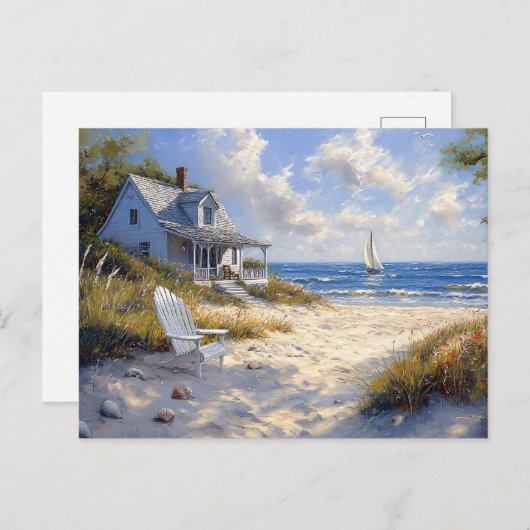 Charmant Beachfront Cottage Schilderachtig Oceaan  Briefkaart (Voorkant / Achterkant)