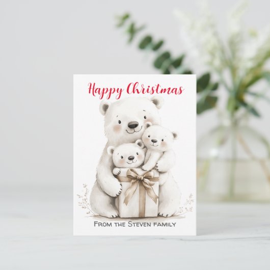 Charmant Beer Familie Kerst Waterverf Briefkaart (Staand voorkant)