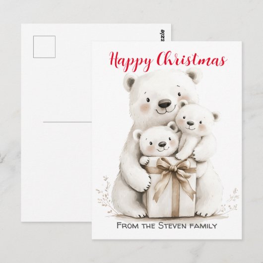 Charmant Beer Familie Kerst Waterverf Briefkaart (Voorkant / Achterkant)