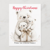 Charmant Beer Familie Kerst Waterverf Briefkaart (Voorkant)