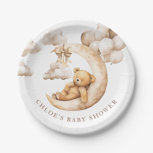 Charmant Beer Over The Moon Baby shower Neutraal Papieren Bordje (Voorkant)