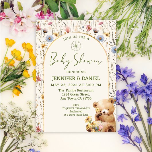 Charmant Beige Floral Arch Beer Baby shower Kaart