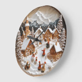 Charmant besneeuwd dorp met leuk spel grote klok (Hoek)