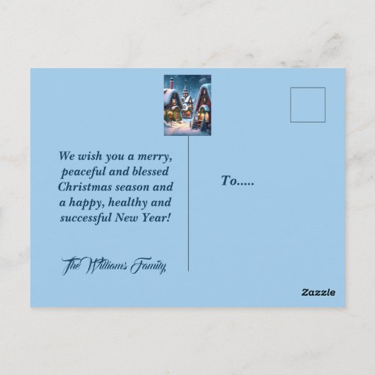 Charmant besneeuwd kerstdorp briefkaart (Achterkant)