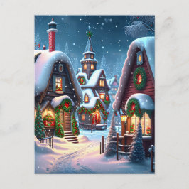 Charmant besneeuwd kerstdorp briefkaart