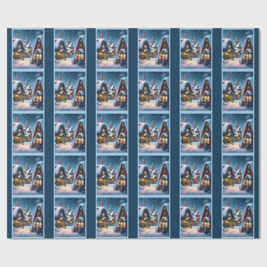 Charmant besneeuwd kerstdorp cadeaupapier (Vlak)