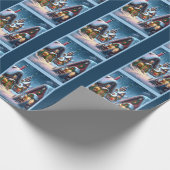 Charmant besneeuwd kerstdorp cadeaupapier (Hoek)