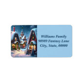 Charmant besneeuwd kerstdorp etiket (Voorkant)