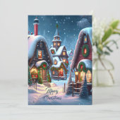 Charmant besneeuwd kerstdorp feestdagenkaart (Staand voorkant)