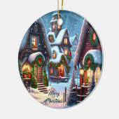 Charmant besneeuwd kerstdorp keramisch ornament (Links)