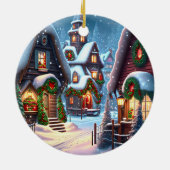 Charmant besneeuwd kerstdorp keramisch ornament (Achterkant)