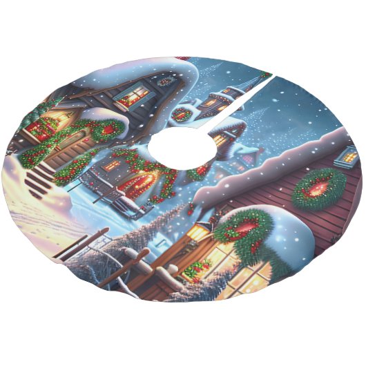 Charmant besneeuwd kerstdorp kerstboom rok (Gekanteld)