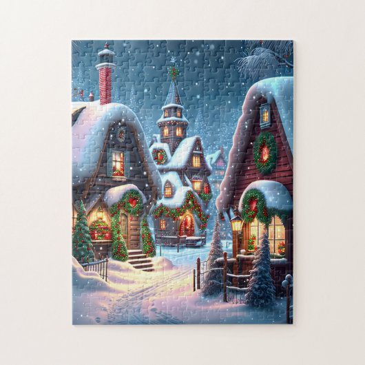 Charmant besneeuwd kerstdorp legpuzzel (Verticaal)
