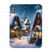 Charmant besneeuwd kerstdorp magneet (Verticaal)