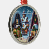 Charmant besneeuwd kerstdorp metalen ornament (Rechts)