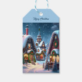 Charmant besneeuwd kerstdorp op maat cadeaulabel (Voorkant)