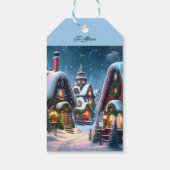 Charmant besneeuwd kerstdorp op maat cadeaulabel (Achterkant)