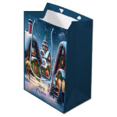 Charmant besneeuwd kerstdorp op maat medium cadeauzakje (Voorkant Gekanteld)