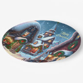 Charmant besneeuwd kerstdorp op maat papieren bordje (Gekanteld)